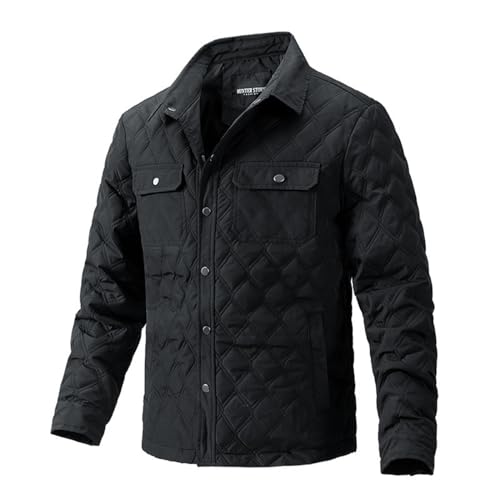 Men's Quilted Shirt Jackets Casual Long Sleeve Snap Button Down Shirts Diamond Quilted Shirt Jacket for Men Pockets