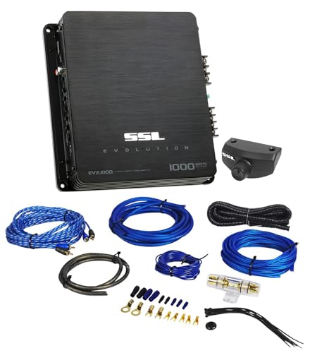 Audiosavings Bundle: SSL EV2.1000 1000-Watt 2-Channel Class A/B Car Audio Amplifier with MOSFET Power Supply, RWK81 8 AWG Copper Amp Installation Kit with RCA Cables, 2-Items
