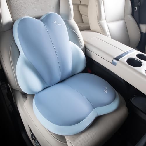 Image of FLORICH Car Seat Cushion and Back Support for Car Ultrathick Memory Foam Office Chair Cushions with Lumbar Support Pillow for Sciatica & Back & Tailbone Pain Relief (Blue)