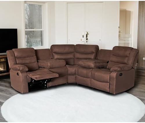 Recliner Sectional Sofa, Microfiber Manual Reclining Sectional Co...