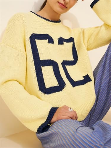 Women Y2k Number Graphic Pullover Sweater Preppy Oversized Long Sleeve Crewneck Knitwear Vintage Going Out Streetwear4