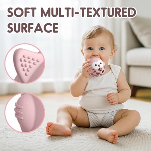 Image of Baby Teething Chick Toy, Upgraded Easy Grasp Silicone Teething Rattle Ball Toy for Babies Over 3 Months, 100% Food Grade, Gift for Infant Boys and Girls 0-6-12 Months (Pink.)