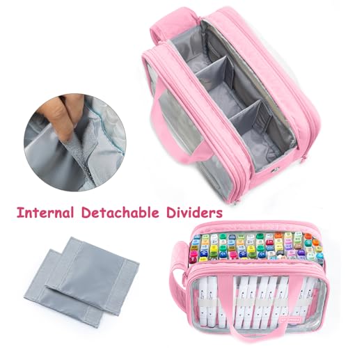 Image of Marker Organizer Case - Holds 72-96Markers | Portable Art Marker Storage Bag with Clear View Panels & Removable Dividers | Marker Holder for Alcohol Markers, Pens, Craft Supplies(Case Only)