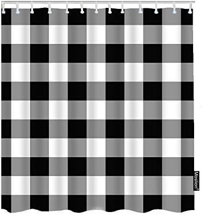 Moslion Plaid Shower Curtain Set Classic White Black Stripes Gingham Checkered Tartan Buffalo Check Bathroom Shower Curtain Home Decorative Waterproof Polyester Fabric with Hooks 72x72 Inch