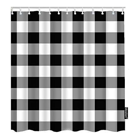 Moslion Classic White Black Plaid Shower Curtain Cover