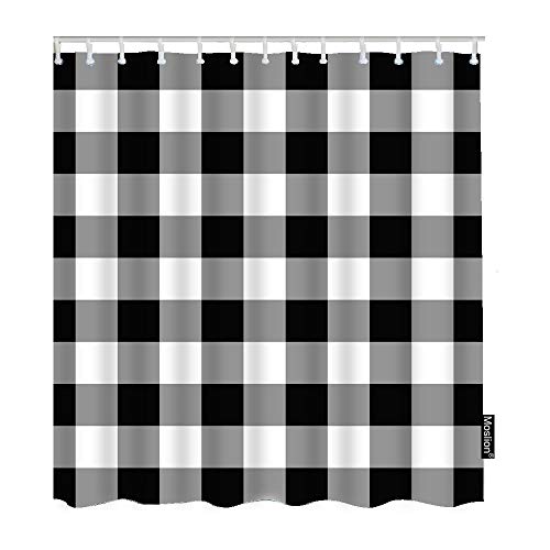 Moslion Plaid Shower Curtain Set Classic White Black Stripes Gingham Checkered Tartan Buffalo Check Bathroom Shower Curtain Home Decorative Waterproof Polyester Fabric With Hooks 72X72 Inch #TOP1
