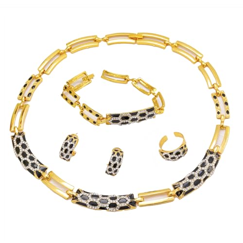 LifflyLadys Luxury Gold-Plated Jewelry Set with Crystal Accents, Black Enamel
