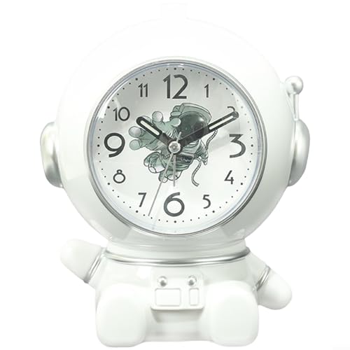 Glewi Reloj despertador de astronauta para niños con doble timbre, silencioso, movimiento de cuarzo, bonita decoración de escritorio (D)