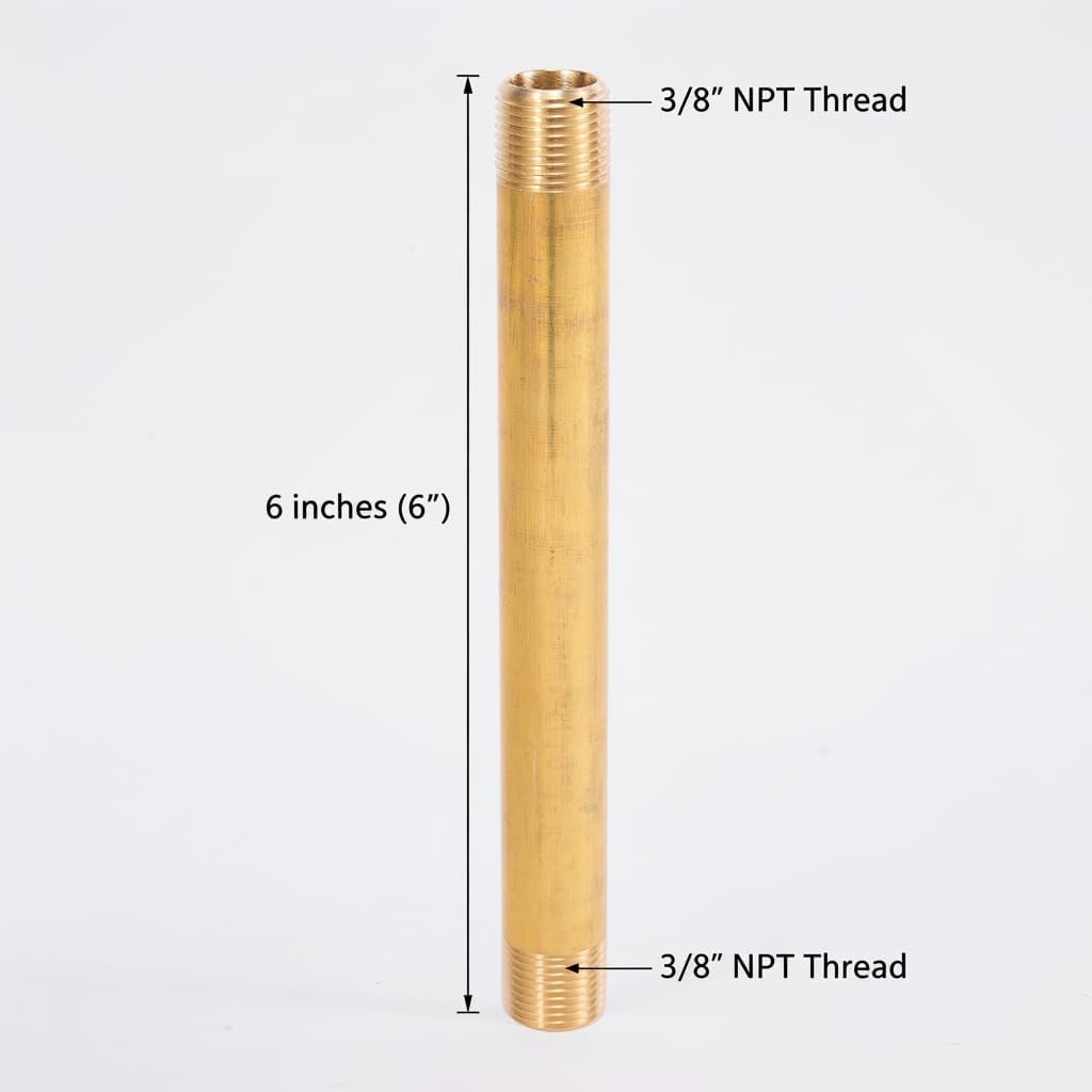 Brass Pipe Fitting Long Nipple, 3/8" NPT Male x 3/8"NPT Male Extender Straight Connector, 6 "Length 1200psi (Pack of 5)
