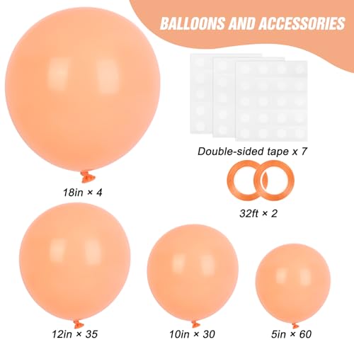 Image of RUBFAC Peach Balloons 129pcs Different Sizes Pack of 18 12 10 5 Inch, Latex Light Orange Blush Pink Balloon Garland Arch Kit for Wedding Bridal Shower Engagements Anniversary Baby Shower Birthday