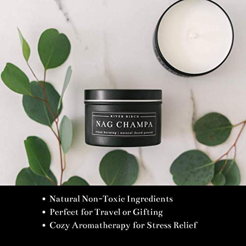 River Birch Candles Nag Champa Scented Candle | Premium, All-Natural, Non-Toxic, Soy Candles | 8 Oz. Black Matte Tin Travel Candle | Cozy Relaxing Gifts For Home #TOP5