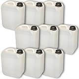 LIEFERUMFANG: 9 Kanister 5 Liter naturweiß (teildurchsichtig). 9 Schraubverschlüsse (DIN 45 mit Dichteinlage und Originalitätsring)