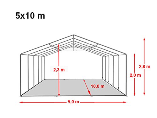 TOOLPORT Festzelt Partyzelt 5x10 m schwerentflammbar Premium, hochwertige PVC Plane 750 N in grau-weiß 100% wasserdicht mit Bodenrahmen