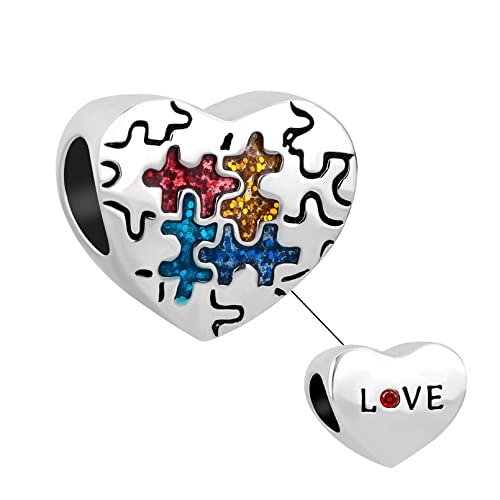 Autism Awareness Heart Puzzle Charm Compatible With Pandora Charms Bracelets