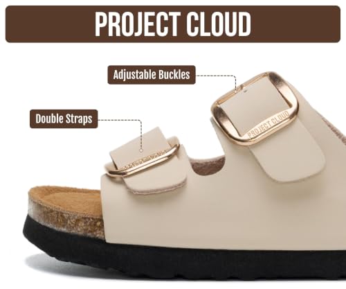 Image of Project Cloud Kids Sandals 100% Genuine Leather - Natural Cork Footbed Non-Slip Slides for Kids - Lightweight Boys & Girls Sandals - Water-Resistant Girls & Boys Sandals