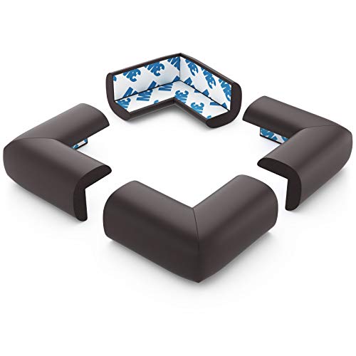 Foam Furniture Corner Protectors for Baby - Pre-Applied 3M Tape, Brown, 12 Pack