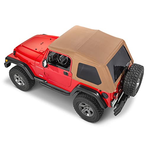 MasterTop SkyMaster Fastback Fabric Only Frameless Bowless Soft Top - Fits Jeep Wrangler TJ 1997-2006 - Flip-Back Sunroof - Removable Windows - Hardware Required (Fabric Only Spice Diamond)