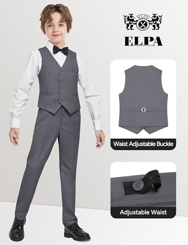 Image of Boys Suit Vest Set 4 Pieces Slim Fit Kids Dark Gray Formal Vest and Pants Set for Wedding Ring Bearer, Easter, First Communion, Confirmation, Graduation Teen Boys Size 14