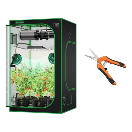 VIVOSUN S448 4x4 Grow Tent and 6.5 Inch Gardening Scissors Hand Pruner Pruning Shear with Straight Stainless Steel Blades Orange 1-Pack
