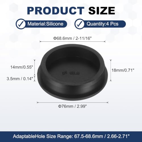 Image of MECCANIXITY 4pcs T-Shaped Silicone Plugs 68.6mm 2-11 /16 Inch Dia Snap in Plug Hole Seal Cover Round Rubber Stopper for 67.5-68.6mm Holes Kitchen Rubber Bulkheads Waterproof Sealing, Black