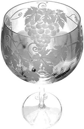 IncisoArt Hand Etched Italian Crystal Goblet Sandblasted (Sand Carved) Handmade Wine Water Glass Engraved (Grapes Leaves, 500 Milliliter (17 Ounce) Red Wine)