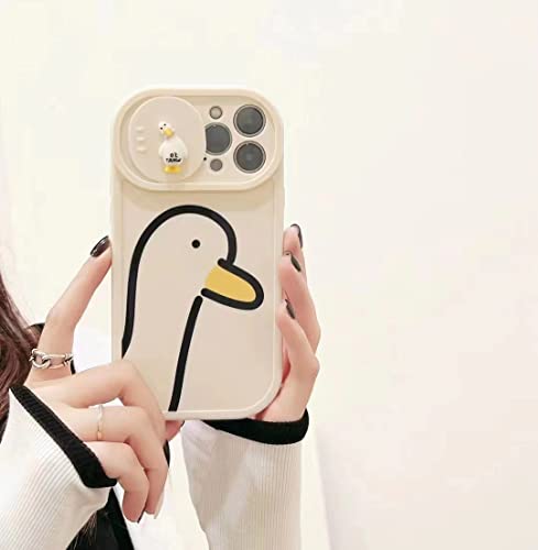 JiuWang Funda para iPhone 15 con Tapa Deslizante para Cámara | Diseño 3D de Pato 'SO What' y Estampado | TPU Blando Antigolpes | Estilo Kawaii (Beige)