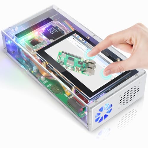 FREENOVE Raspberry Pi 5 Case with Screen (4.3'' Touchscreen), 128GB M.2 NVMe SSD 800 MB/s, 5 MP Camera, OLED Screen, Stereo Speakers, 3.5 mm and Optical Audio (S/PDIF) with Screen 128GB SSD