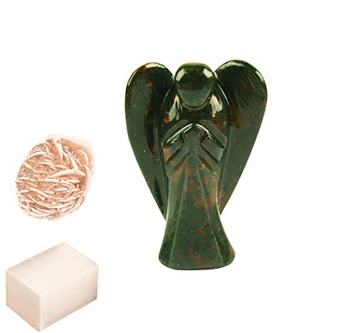 Blessfull Healing Natural Bloodstone Reiki Carved Spiritual Gemstone Guardian Pocket Angel Healing | Crystal Therapy | Rose Desert Selenite | Cube Selenite 2 inches Approx