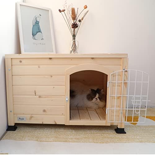 Petsfit Indoor Dog House Ventilate Wood Cat Houses for Indoor Cats with Elevated Floor&Anti-Slip Bottom Natural Wood Small