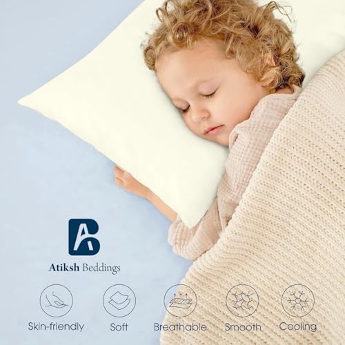 Image of Atiksh Beddings Pack of 2 13x18 Inch Toddler Travel Pillow Cases - 100% Soft Egyptian Cotton, 600 Thread Count with Zipper Closure for Small Travel Pillowcase Cover, Ivory