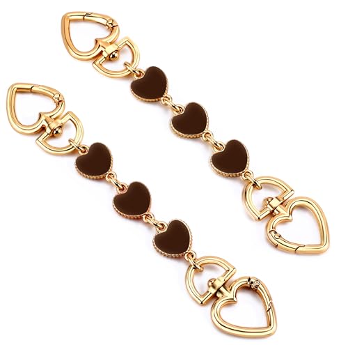 Tmtains 2Pcs Heart Purse Extender Chain Gold Purse Strap Extender Brown Bag Extender Chain Coffee Purse Strap Replacement Purse Accessories Bag Charms for Handbag Cross Body Bag Purse Making Supplies