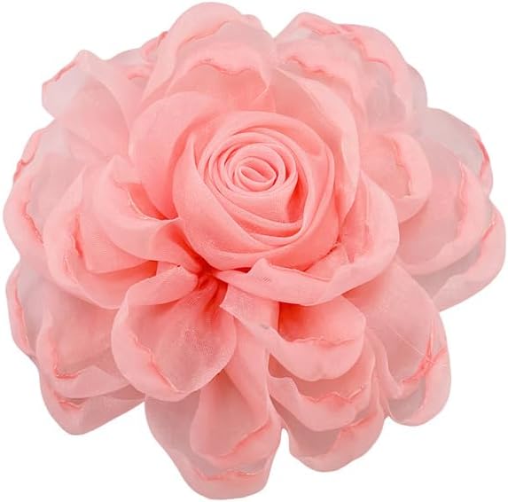 Elegant Organza Fabric Flower Brooch for Women Dainty Camellia Floral Lapel Pins for Dress Shawl Clips Duckbill Clips Holiday Wedding Party Prom Banquet Accessories Jewelry 90mm