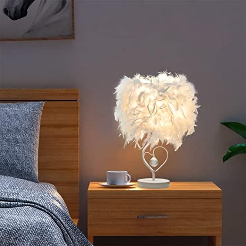 Feather Table Lamp Heart Shape Lampshade Bedside Light Desk Lamp with Feathers Crystal European Style Decoration for Living Room Bedroom Reading Room, S