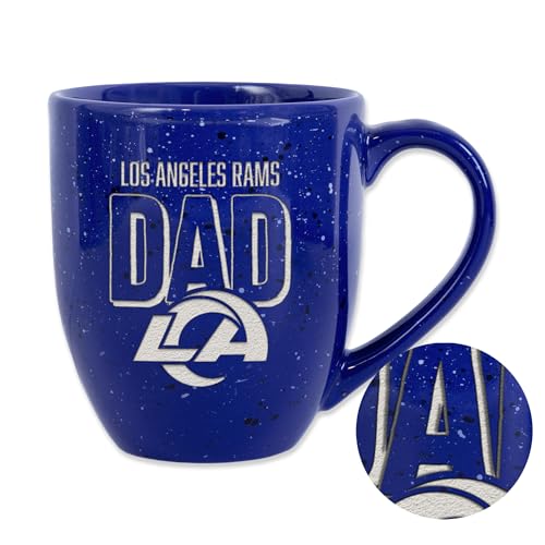 Rico Industries NFL Football Los Angeles Rams Dad Royal Blue 16 oz Team Color Laser Engraved Speckled Ceramic Coffee Mug