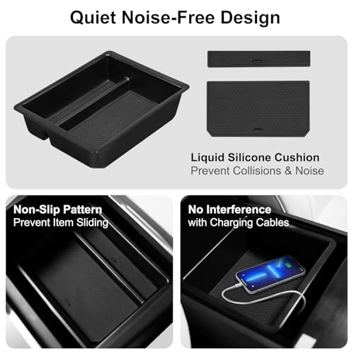 Image of Weize 2025 2026 Tesla Model Y Juniper All Weather Cargo Liner Floor Mats 9 PCS & Double Layer Center Console Organizer 4 PCS, Full Coverage Tesla Interior Accessories Kit(Not for Standard)
