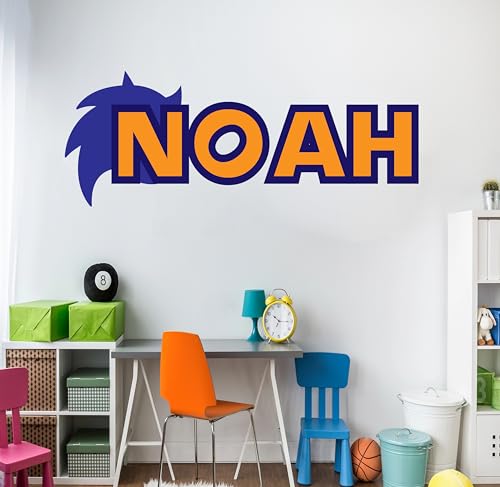 Vinilo decorativo personalizado con nombre y dibujo azul
