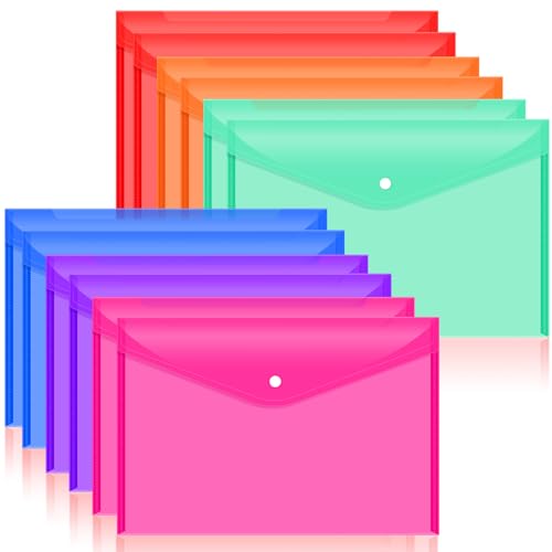 Envelopes de arquivo de plástico com fecho de botão de pressão, pastas de documentos transparentes p