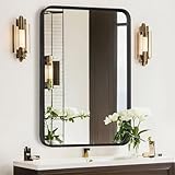 Atilioo Bathroom Mirror for Wall, 30x22 Inch Rectangle Mirror, Matte Black Metal Framed Bathroom Vanity Mirror for Restroom Farmhouse, Anti-Rust, Tempered Glass, Horizontally or Vertically Hanging