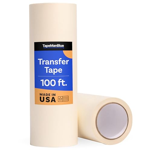 TapeManBlue 12' x 100' Roll of Paper Transfer Tape for Vinyl, Made in America, Premium-Grade Transfer Paper for Vinyl with Layflat Adhesive for Crafts, Decals, and Letters
