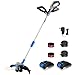 String Trimmer Cordless with 2 Batteries and Charger：DEKOPRO 20V Weed Trimmer&Edger 30 cm Cutting Width Electric Weed Eater Wacker Cordless for Lawn,Garden,Grass (Blue)