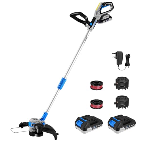 String Trimmer Cordless with 2 Batteries and Charger：DEKOPRO 20V Weed Trimmer&Edger 30 cm Cutting Width Electric Weed Eater Wacker Cordless for Lawn,Garden,Grass (Blue)