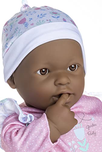 La Baby African American 20-inch Small Soft Body Baby Doll | JC Toys - La Baby | Washable |Removable Pink Floral w/Hat, Pacifier & Magic Bottle | for Children 12 Months +