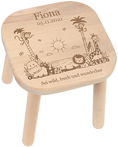 LAUBLUST Kinderhocker Personalisiert mit Namen - Kinderstuhl Holz mit...