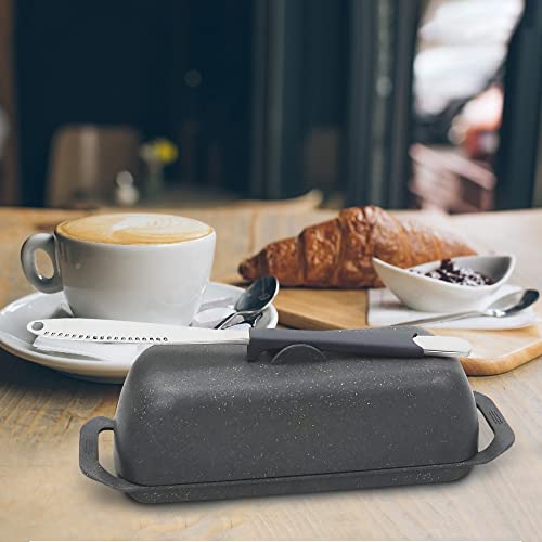 Butter Dish With Lid And Stainless Steel Knife, Light Butter Keeper, Tbsp Cutting Measuring Lines Dishes, Easy Scoop, No Mess Lids, Perfect For East West Coast Butter (Dark Grey, Bamboo And Pp) #TOP2