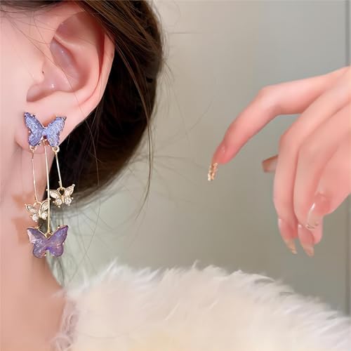 Butterfly Earrings for Women Sparkle Purple Butterfly Earrings For Girls Crystal Long Tassel Dangle Drop Purple Earrings for Singer Fans Concent Costume Outfits Jewelry Gifts4