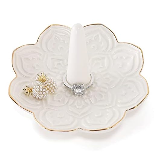 RUIMIC Ceramic White Mandala Jewelry Holder Decorative Ring Holder/Trinket Tray Valentine Engagement Wedding Birthday Gifts for Women Her
