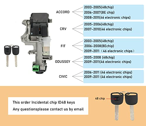 Wzruibo For Honda Civic Accord Crv Odyssey 2003-2007 Ignition Switch Lock Cylinder Assembly And Left And Right Door Lock Cylinder With Id48 Chip Key Replacement 35100-Sda-A71 06350-Saa-G30 #TOP1
