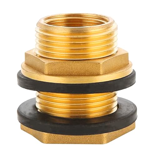 Regentonnendurchführung aus Messing Ig G3/4'(Ø24mm) x Ag G1'(Ø32,5mm) inkl. Dichtung, Behälterverschraubung Durchführung für Behälter Tanks Fässer mit 2 Gummidichtungen für Wasserhahn