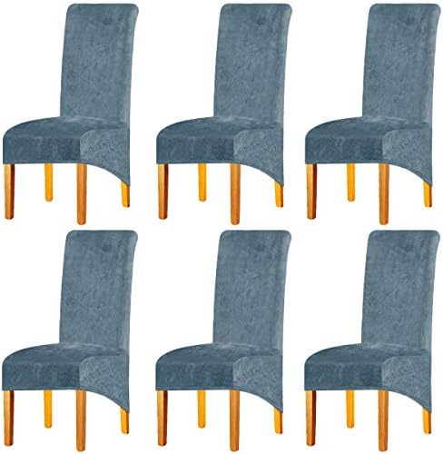 LANSHENG Stretchy Chair Covers for Dining Room Chairs,Stretch Spandex with Elastic Band Chaircover,Velvet Large Dining Chair Slipcovers for Restaurant Hotel Party Banquet (Mustard,6 Pack(M))