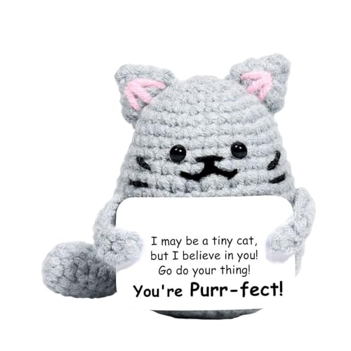 Liqzirtu Animales de ganchillo positivos, crochet de apoyo emocional, lindo animal de peluche de ganchillo con palabras inspiradoras, figuras de escritorio multiusos para escritorio mesita de noche